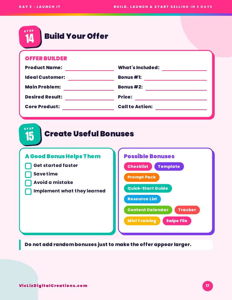 Offer builder worksheet